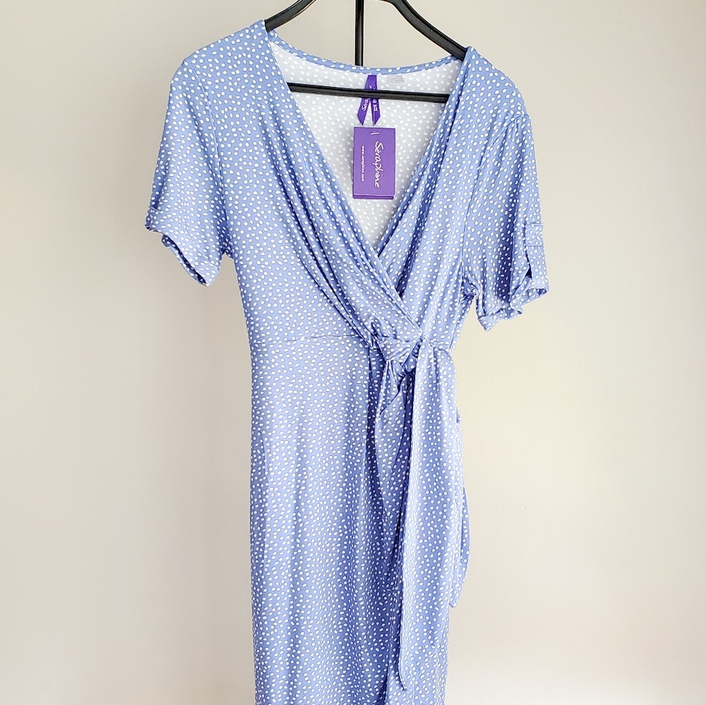 Seraphine - Renata Spot SS Mock Wrap Dress - Blue Spot